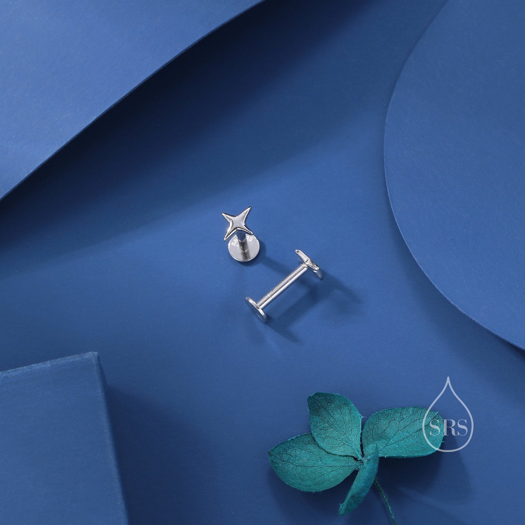 Four Point Star Internally Threaded Flat Back/Screw back/Stud Earrings in Sterling Silver, Tiny Star Earrings