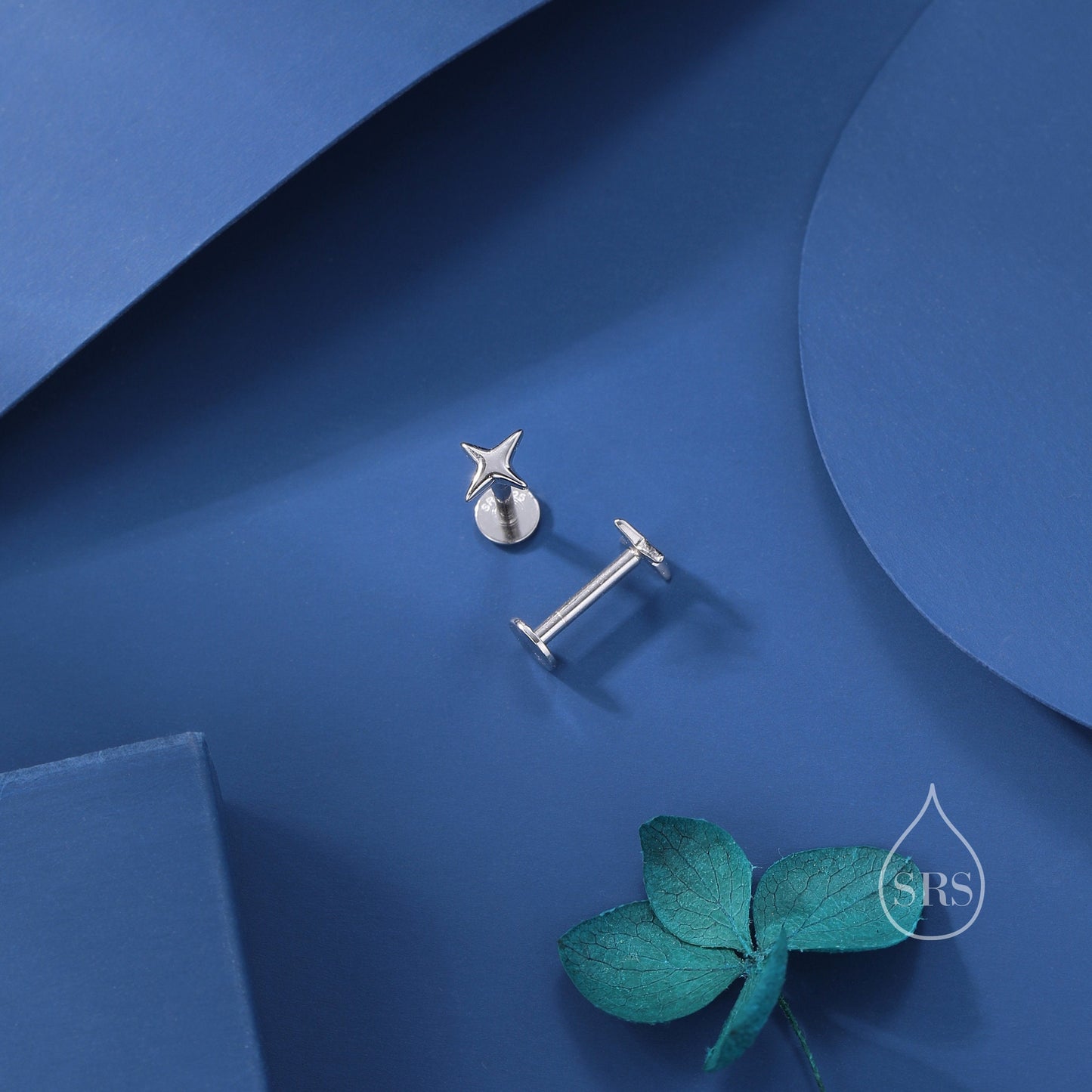 Four Point Star Internally Threaded Flat Back/Screw back/Stud Earrings in Sterling Silver, Tiny Star Earrings