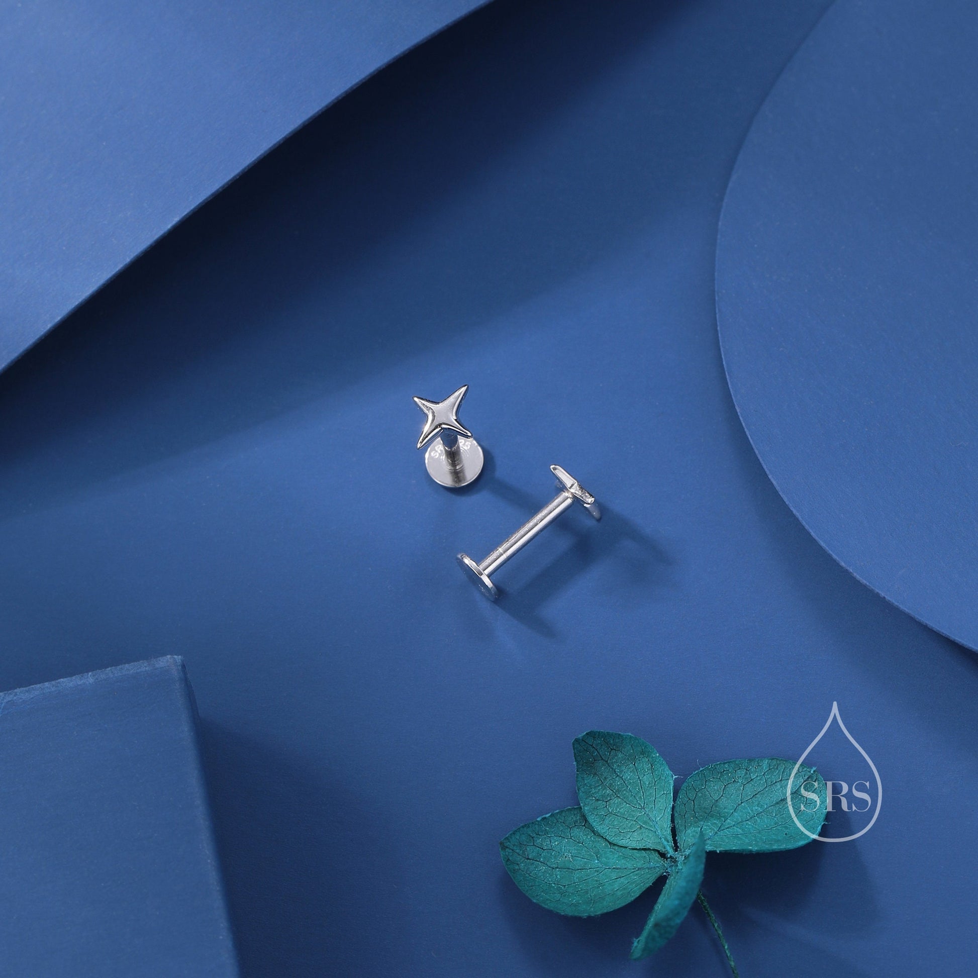 Four Point Star Internally Threaded Flat Back/Screw back/Stud Earrings in Sterling Silver, Tiny Star Earrings