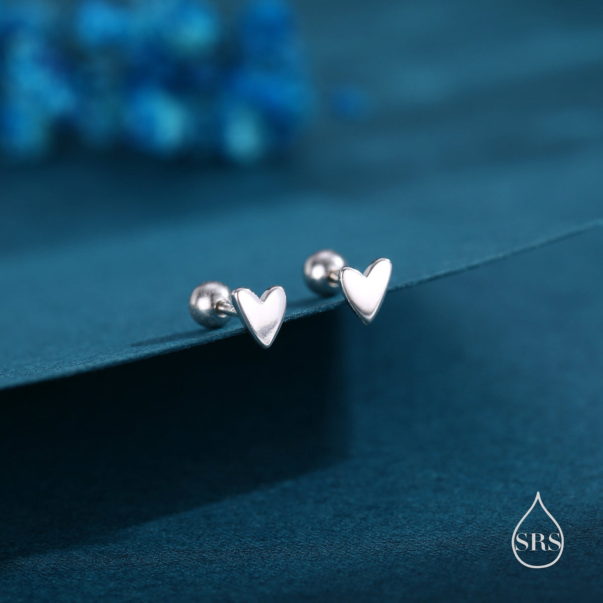 Tiny Heart 18G Screw back (Barbell) Earrings in Sterling Silver