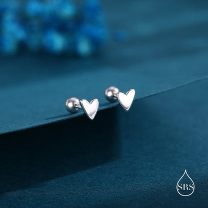 Tiny Heart Internally Threaded Flat Back/Screw back(Barbell)/ Stud Earrings in Sterling Silver, Piercing Jewellery, Heart Flat Back Earrings