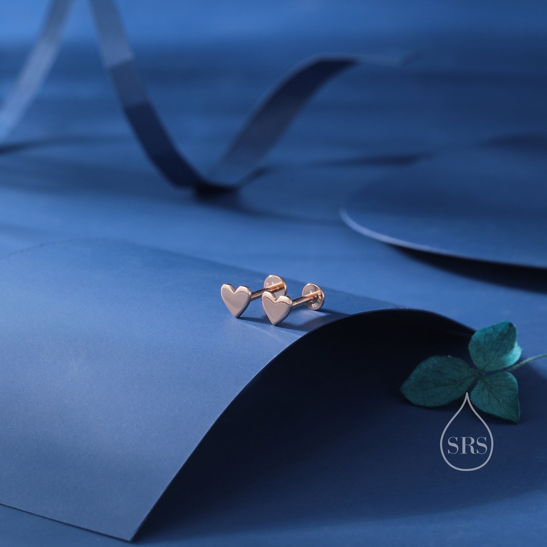 Mini Heart 16G Internally Threaded Flat Back Earrings in Sterling Silver
