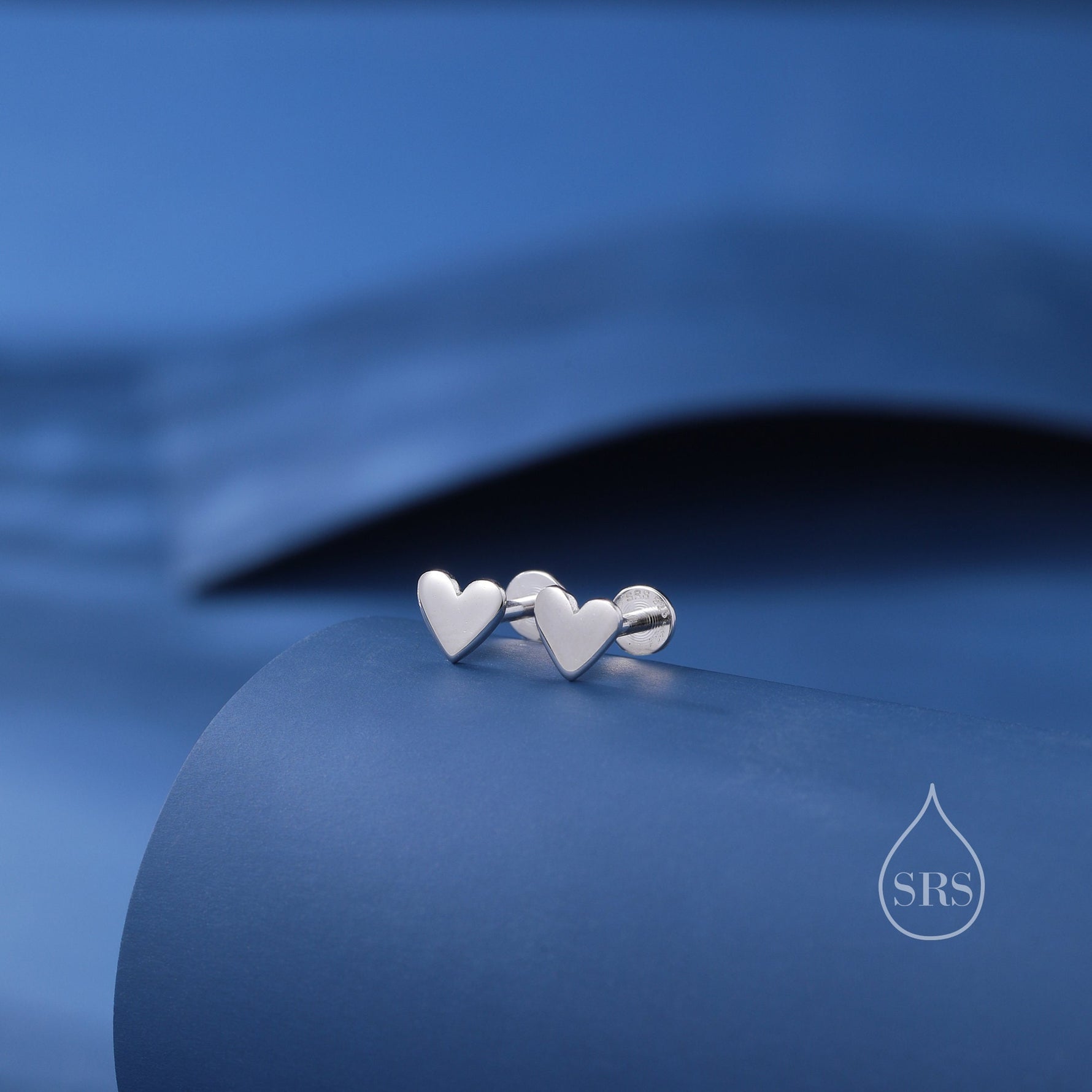 Mini Heart 16G Internally Threaded Flat Back Earrings in Sterling Silver