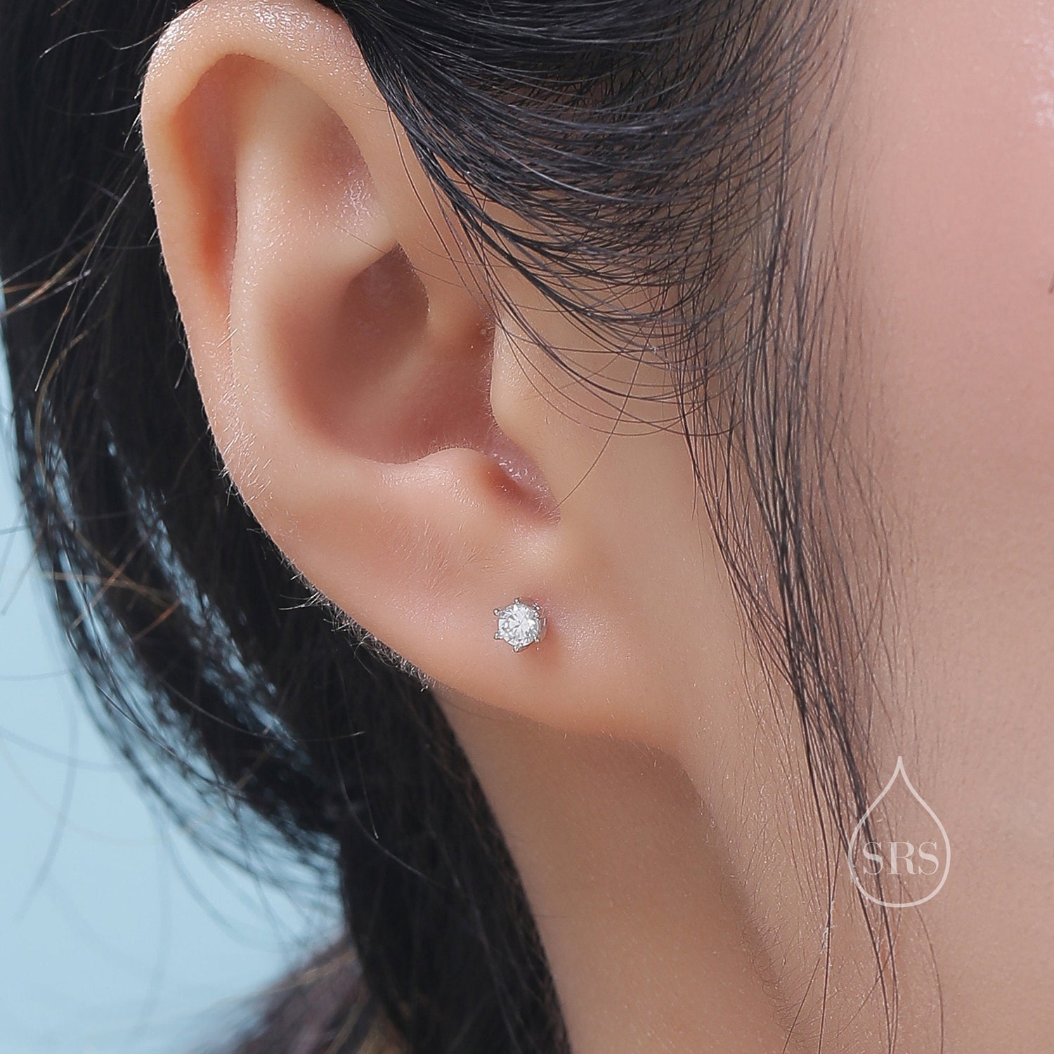 Brilliant Cut 4mm Six Prong CZ 16G Internally Threaded Flat Back Earrings in Sterling Silver