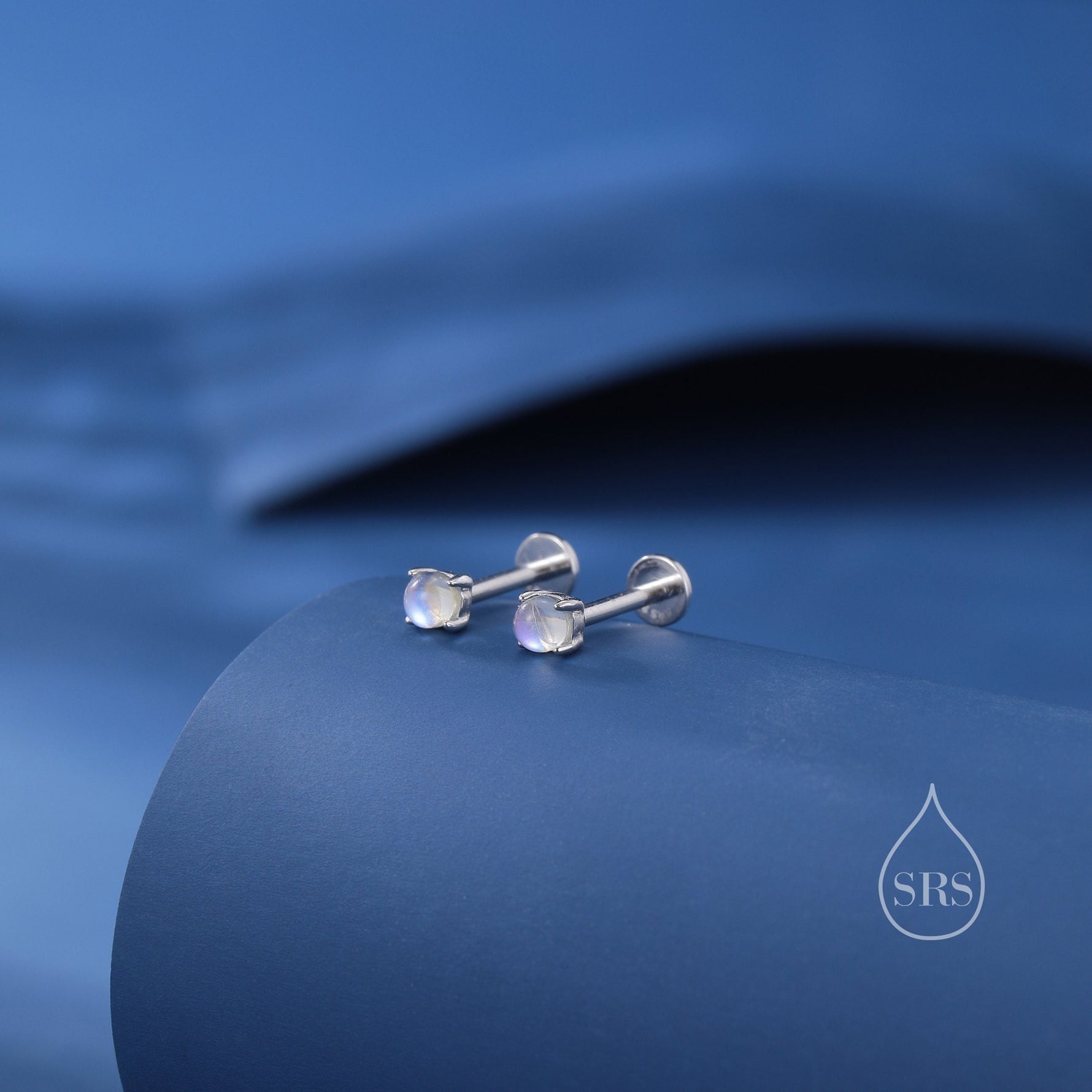 Moonstone 16G Internally Threaded Flat Back Earrings in Sterling Silver
