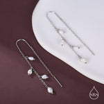 Genuine Fresh Water Pearl Cascade U Shape Threader Earrings in Sterling Silver, Silver or Gold Finish Ear Threaders, Long Threaders,