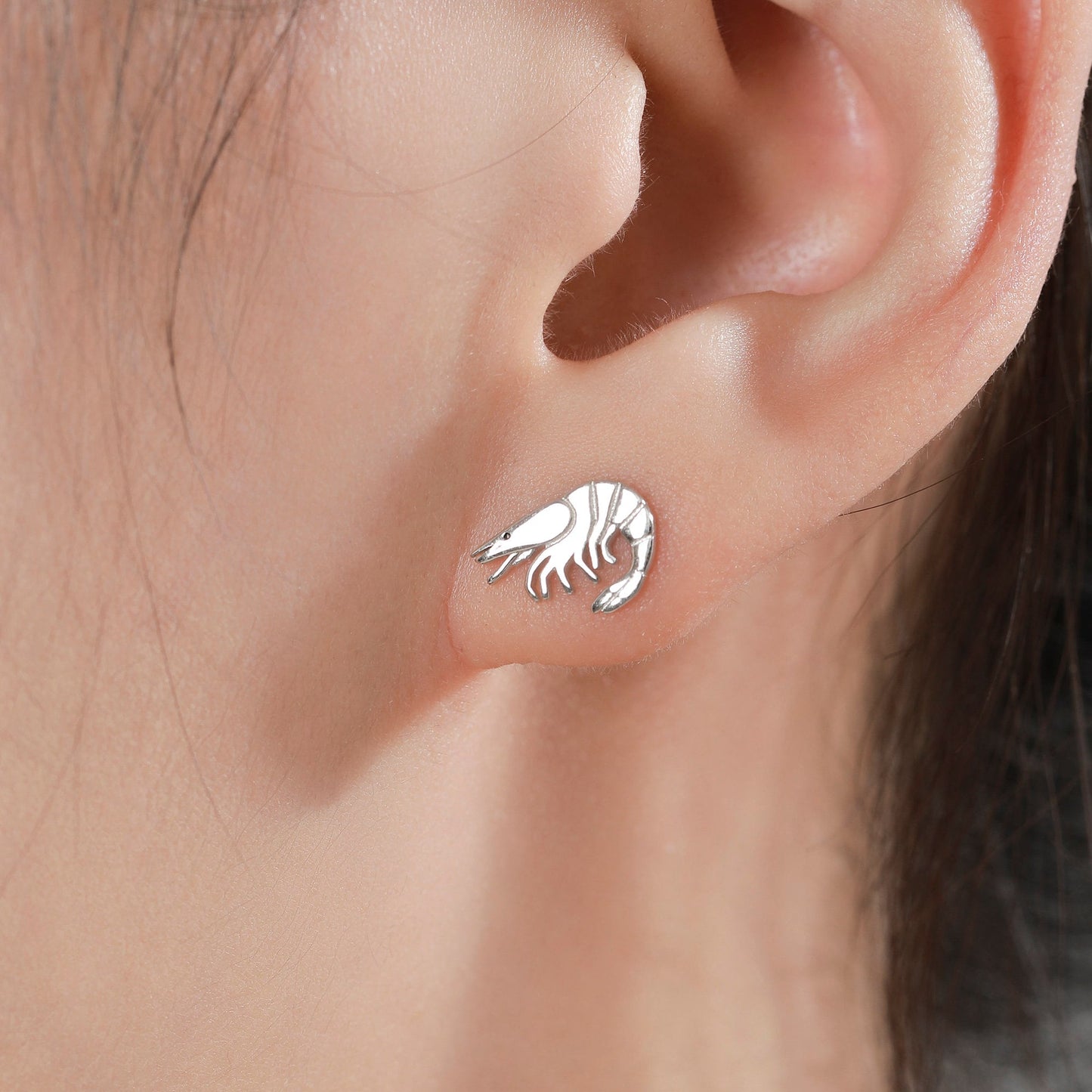 Prawn Stud Earrings in Sterling Silver, Silver or Gold or Rose Gold, Shrimp Stud Earrings, Fish Earrings, Ocean Animal Earrings