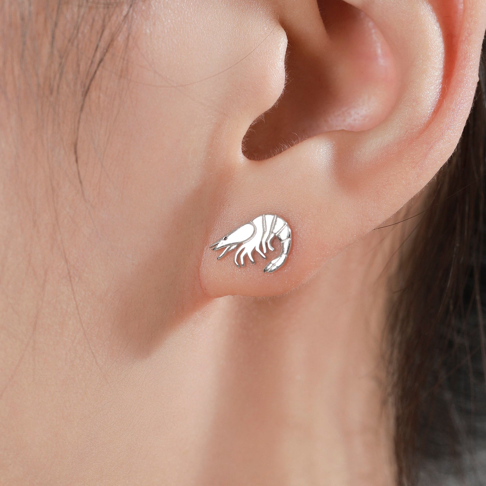 Prawn Stud Earrings in Sterling Silver, Silver or Gold or Rose Gold, Shrimp Stud Earrings, Fish Earrings, Ocean Animal Earrings