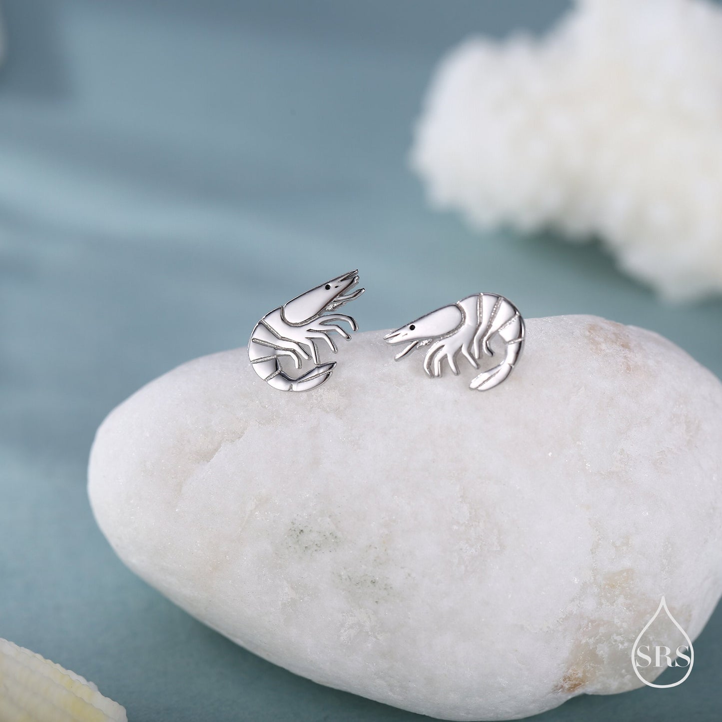 Prawn Stud Earrings in Sterling Silver, Silver or Gold or Rose Gold,  Shrimp Stud Earrings, Fish Earrings, Ocean Animal Earrings