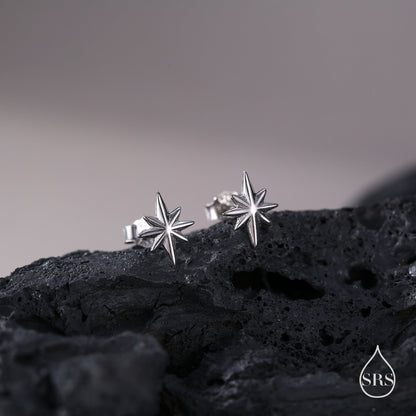 Tiny Starburst Stud Earrings in Sterling Silver, Delicate North Star Earrings, Silver, Gold or Rose Gold, Star Earrings, Celestial Earrings