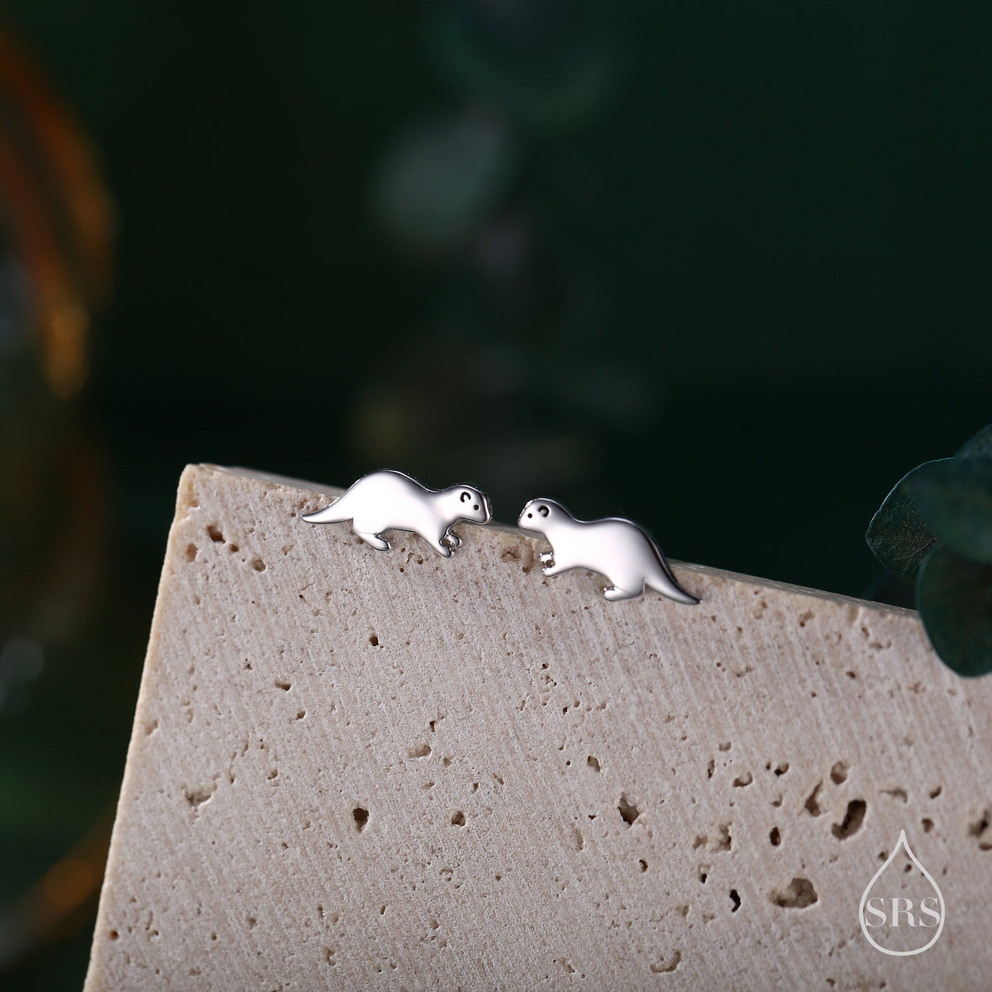 Very Tiny Otter Stud Earrings in Sterling Silver - Silver, Gold or Rose Gold Finish - Cute Animal Earrings -  Fun, Whimsical Earrings