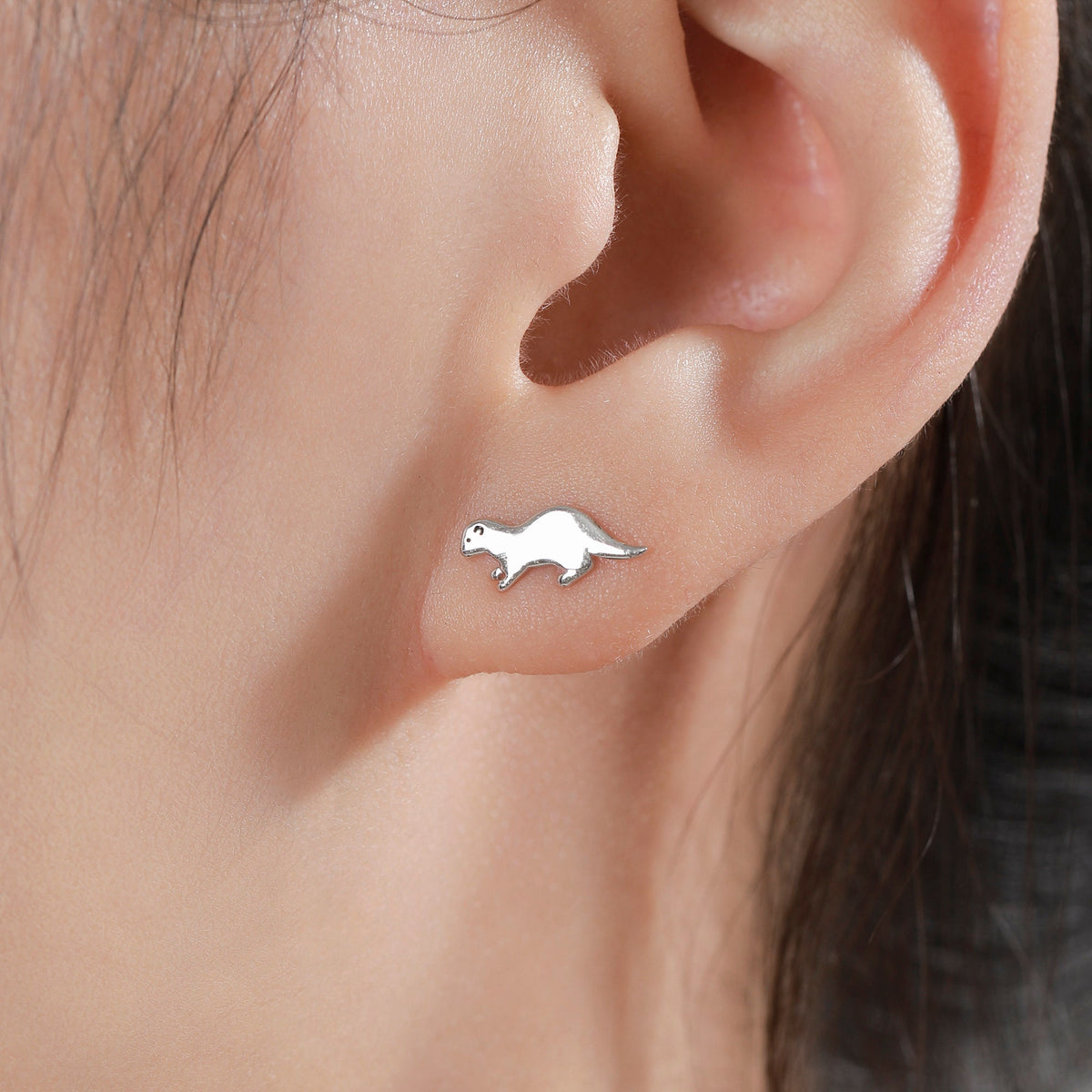 Very Tiny Otter Stud Earrings in Sterling Silver - Silver, Gold or Rose Gold Finish - Cute Animal Earrings - Fun, Whimsical Earrings