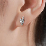 Sterling Silver Anatomical Heart and Brain Mismatched 18G Screw Back Earrings