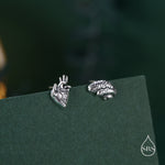 Sterling Silver Anatomical Heart and Brain Mismatched 18G Screw Back Earrings