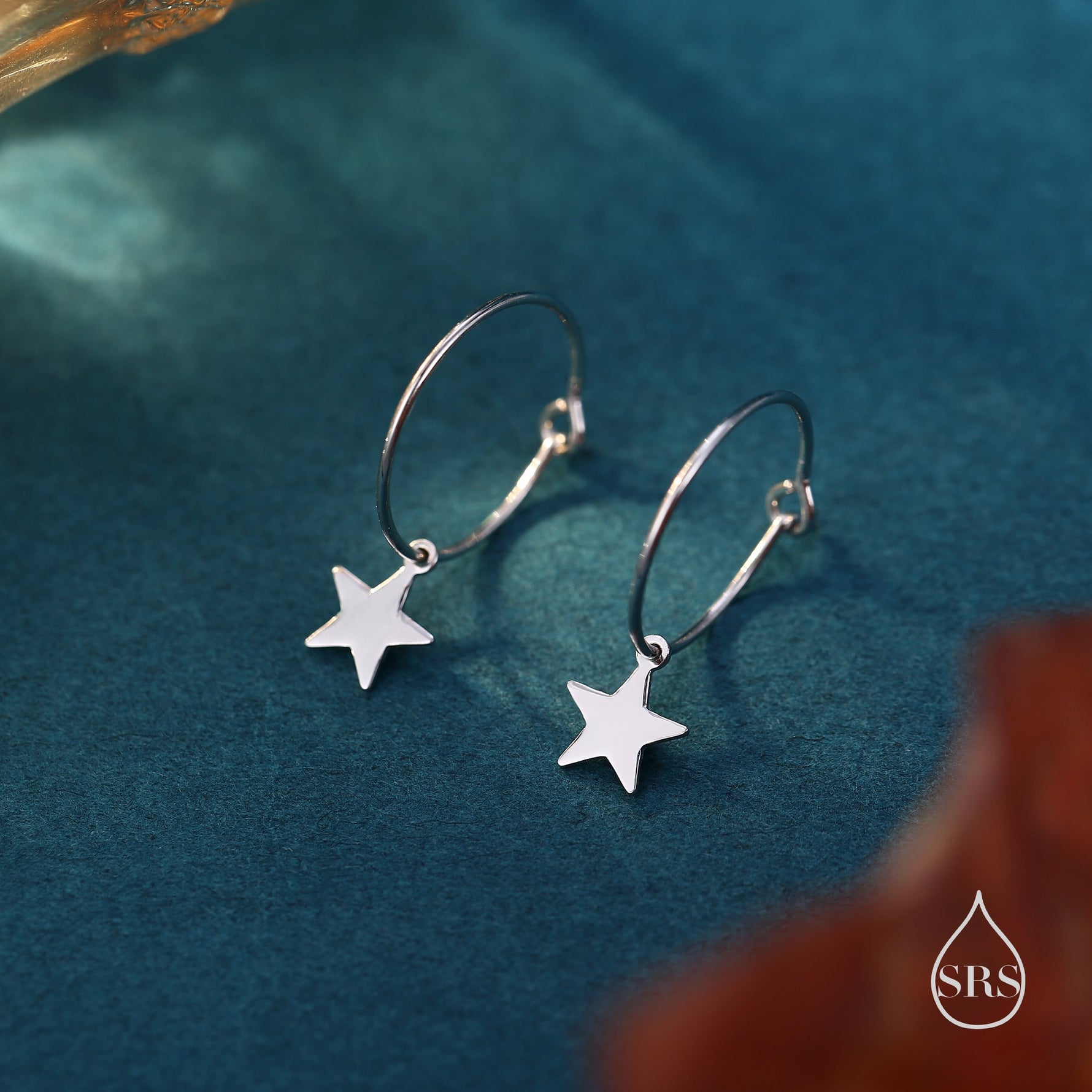 Very Minimalist Star Hoop Earrings in Sterling Silver, Silver, Gold or Rose Gold Finish, Two Sizes Available.