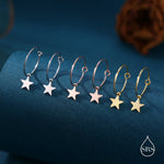 Very Minimalist Star Hoop Earrings in Sterling Silver, Silver, Gold or Rose Gold Finish, Two Sizes Available.