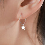 Very Minimalist Star Hoop Earrings in Sterling Silver, Silver, Gold or Rose Gold Finish, Two Sizes Available.