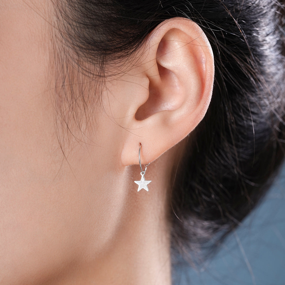 Very Minimalist Star Hoop Earrings in Sterling Silver, Silver, Gold or Rose Gold Finish, Two Sizes Available.