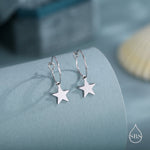 Very Minimalist Star Hoop Earrings in Sterling Silver, Silver, Gold or Rose Gold Finish, Two Sizes Available.