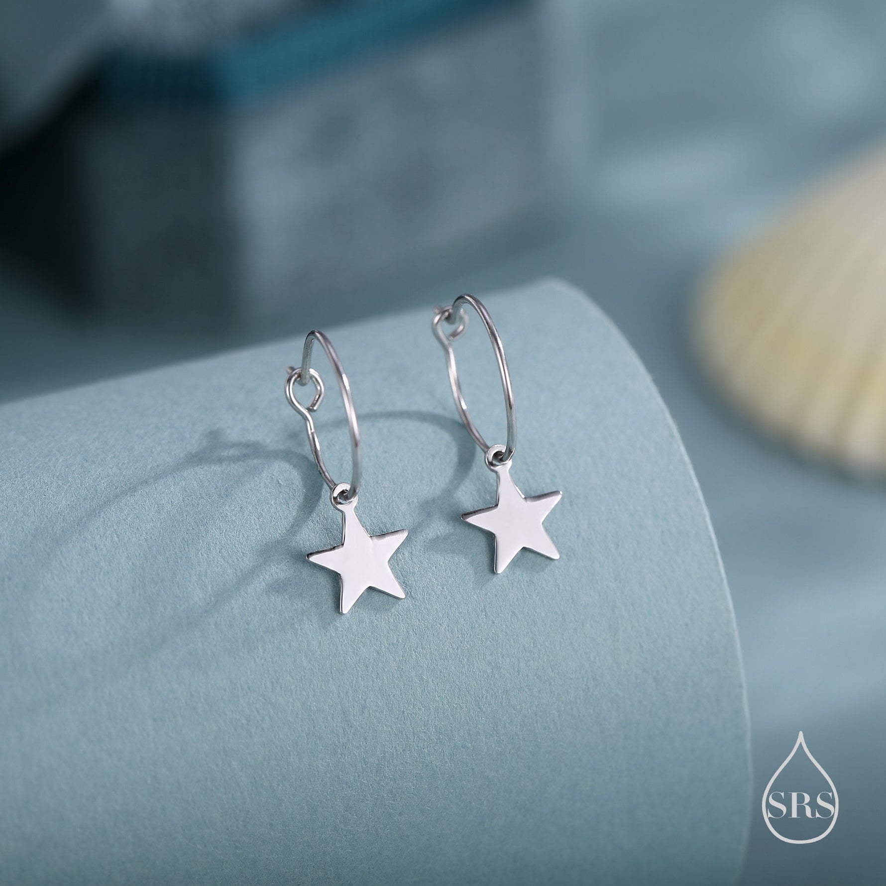 Very Minimalist Star Hoop Earrings in Sterling Silver, Silver, Gold or Rose Gold Finish, Two Sizes Available.