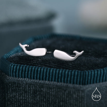 Tiny Whale Stud Earrings in Sterling Silver, Silver or Gold or Rose Gold, Cute Whale Fish Earrings, Minimalist Whale Earrings