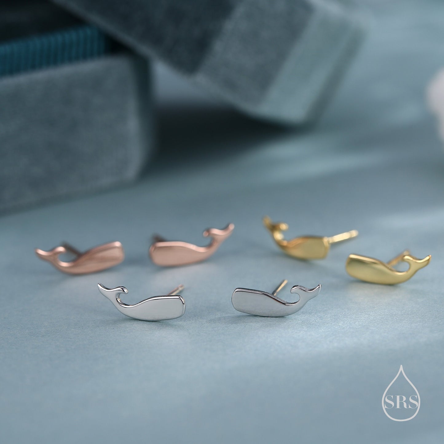 Tiny Whale Stud Earrings in Sterling Silver, Silver or Gold or Rose Gold, Cute Whale Fish Earrings, Minimalist Whale Earrings