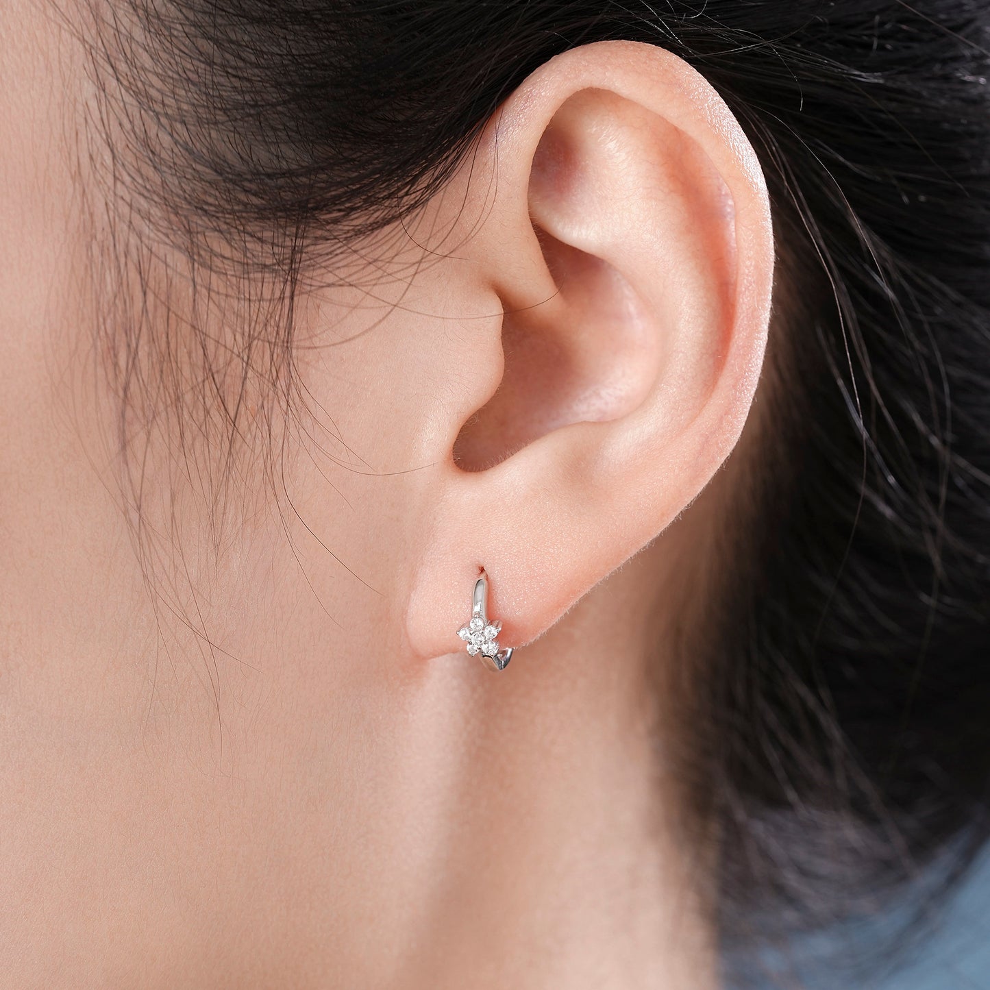 Tiny CZ Flower Huggie Hoops, CZ Hoop Earrings, Crystal Flower Huggie Earrings