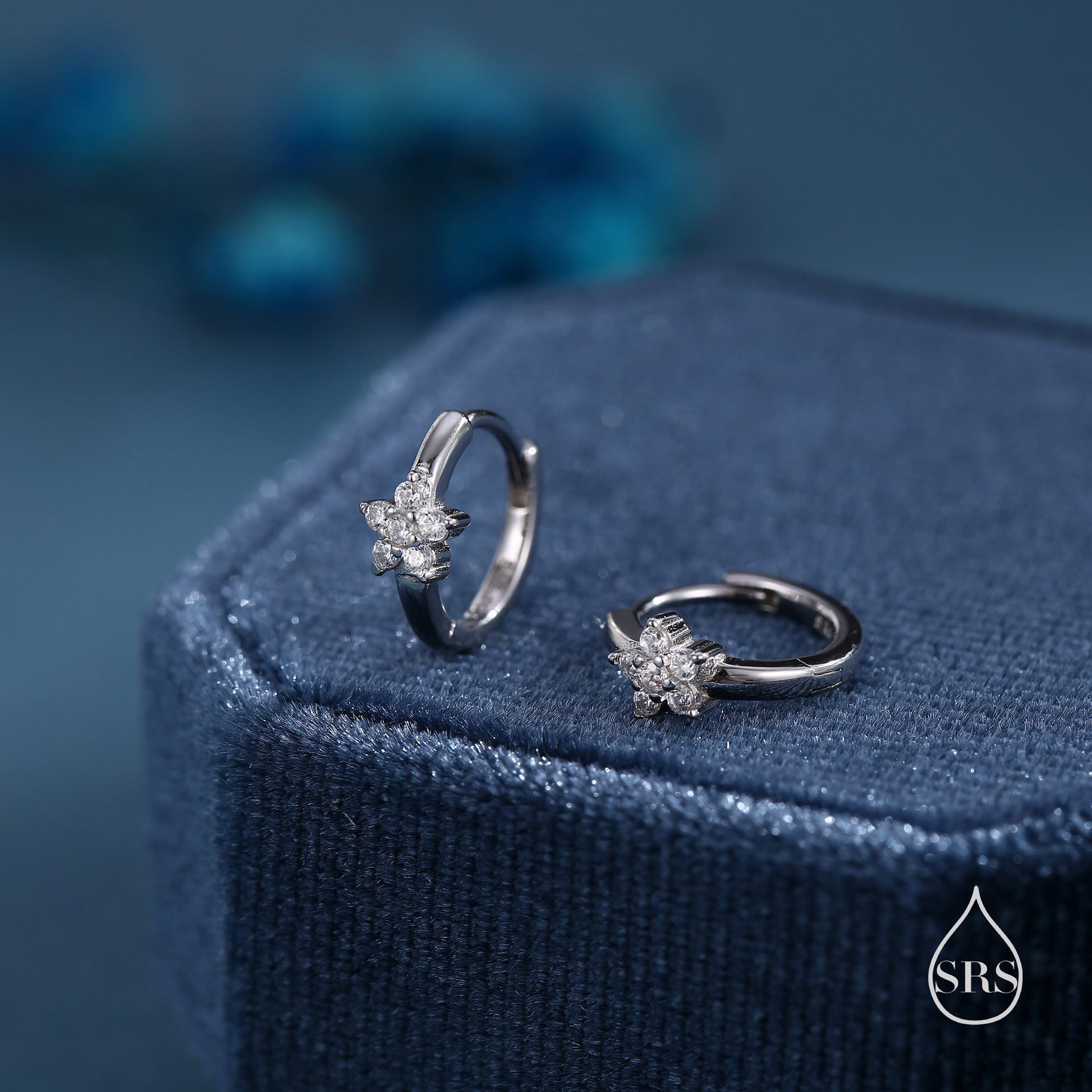 Tiny CZ Flower Huggie Hoops, CZ Hoop Earrings, Crystal Flower Huggie Earrings