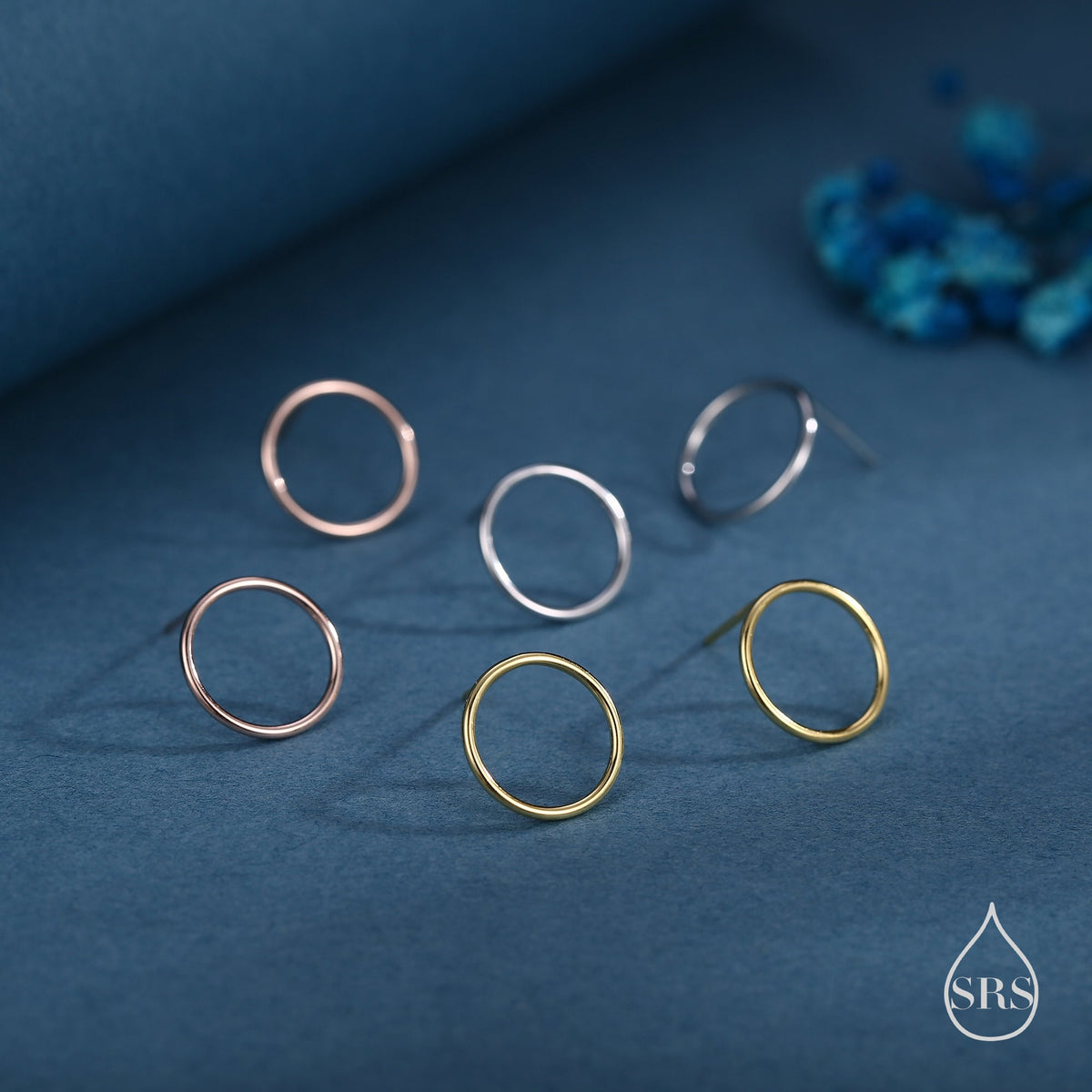 Sterling Silver Minimalist Open Circle Stud Earrings in Sterling Silver - Silver, Gold or Rose Gold Finish, Minimalist Geometric Design