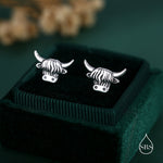 Delicate Highland Cow 18G Screw Back Earrings in Sterling Silver, Animal Earrings
