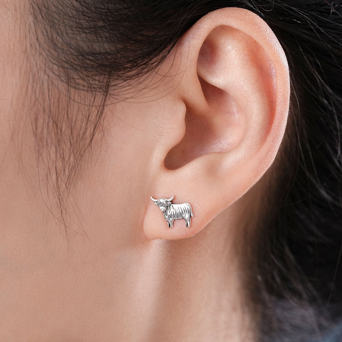 Small Pair of Highland Cow Stud Earrings in Sterling Silver, Silver or Gold or Rose Gold, Cute Bull Earrings, Cow Earrings, Scottish Design