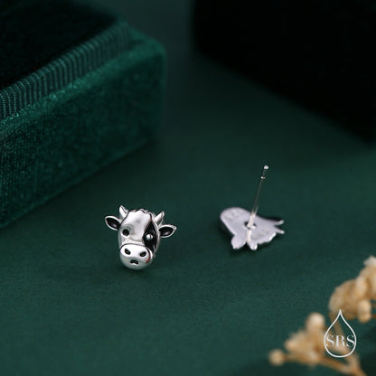 Small Pair of Dairy Cow Stud Earrings in Sterling Silver - Cute Farm Animal Stud Earrings - Cute, Fun, Whimsical