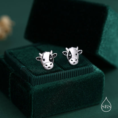 Small Pair of Dairy Cow Stud Earrings in Sterling Silver - Cute Farm Animal Stud Earrings - Cute, Fun, Whimsical