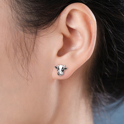 Small Pair of Dairy Cow Stud Earrings in Sterling Silver - Cute Farm Animal Stud Earrings - Cute, Fun, Whimsical