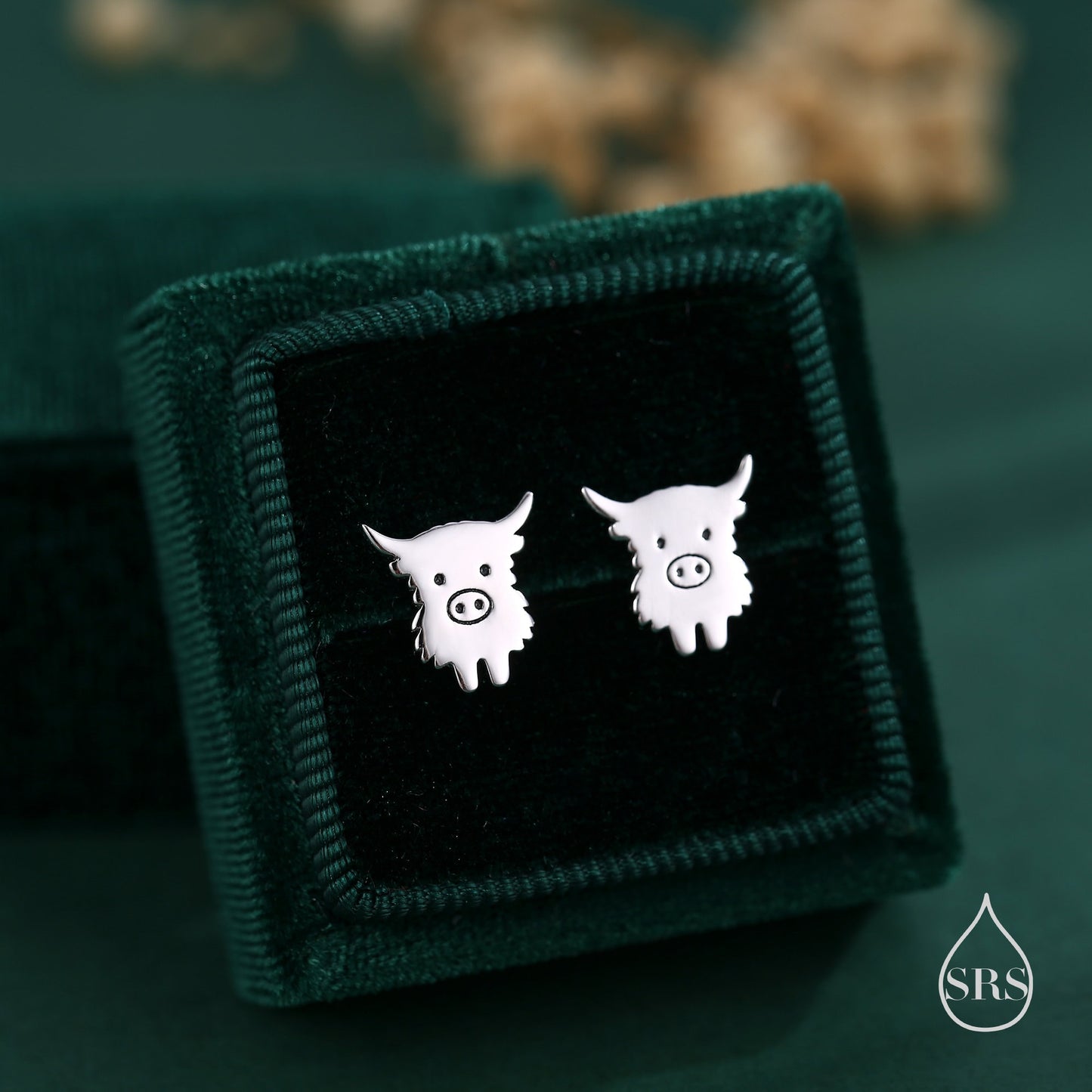 Baby Highland Cow Stud Earrings in Sterling Silver, Silver or Gold or Rose Gold, Cute Bull Earrings, Cow Earrings, Scottish Design