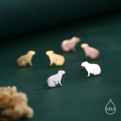 Sitting Capybara Stud Earrings in Sterling Silver - Silver, Gold or Rose Gold - Cute Animal Earrings  - Pantanal Animal - Fun, Whimsical