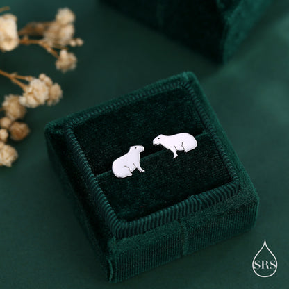 Sitting Capybara Stud Earrings in Sterling Silver - Silver, Gold or Rose Gold - Cute Animal Earrings  - Pantanal Animal - Fun, Whimsical