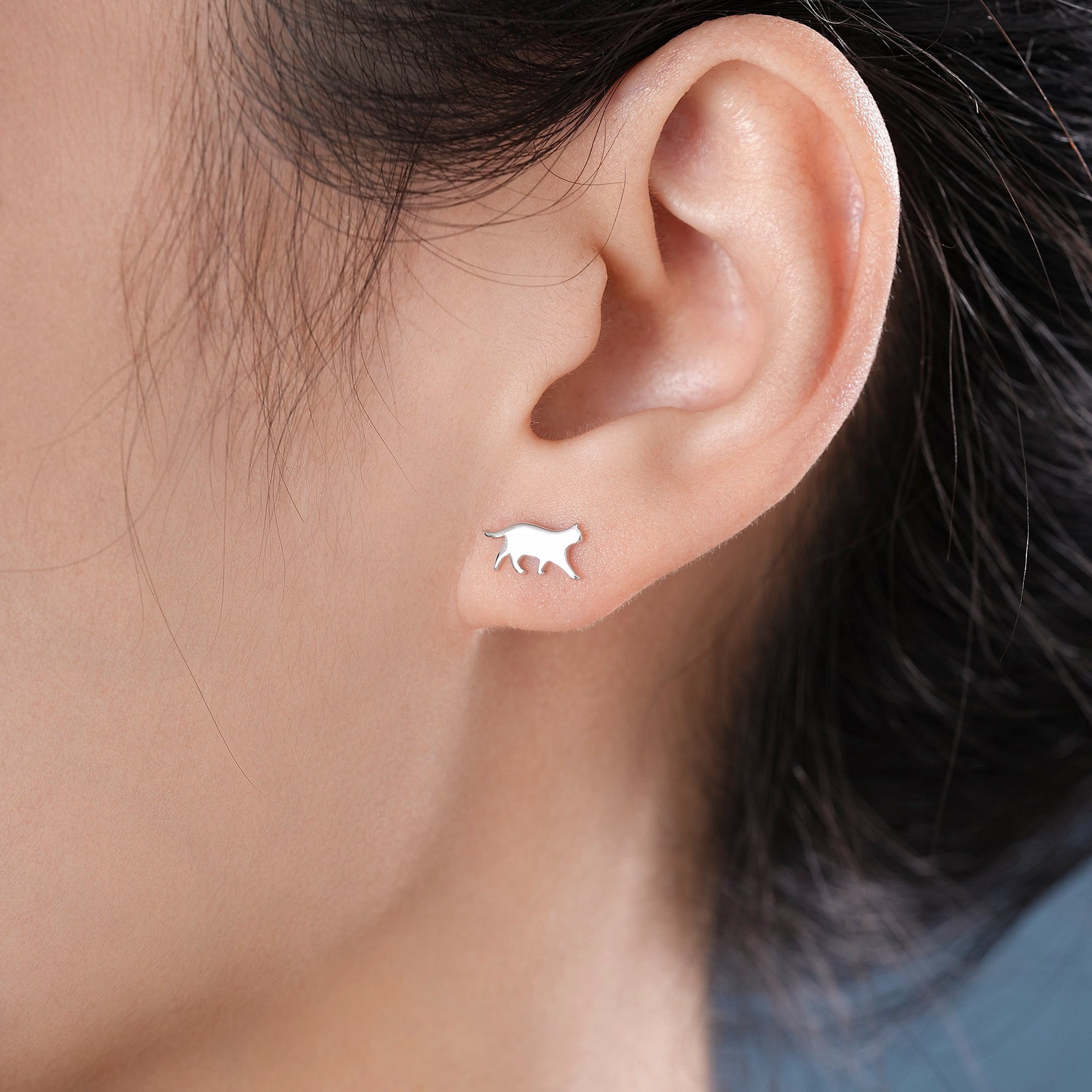 Tiny Mismatched Cat Stud Earrings in Sterling Silver, Silver or Gold or Rose Gold, Cute Cat Asymmetric Earrings, Minimalist Cat Earrings