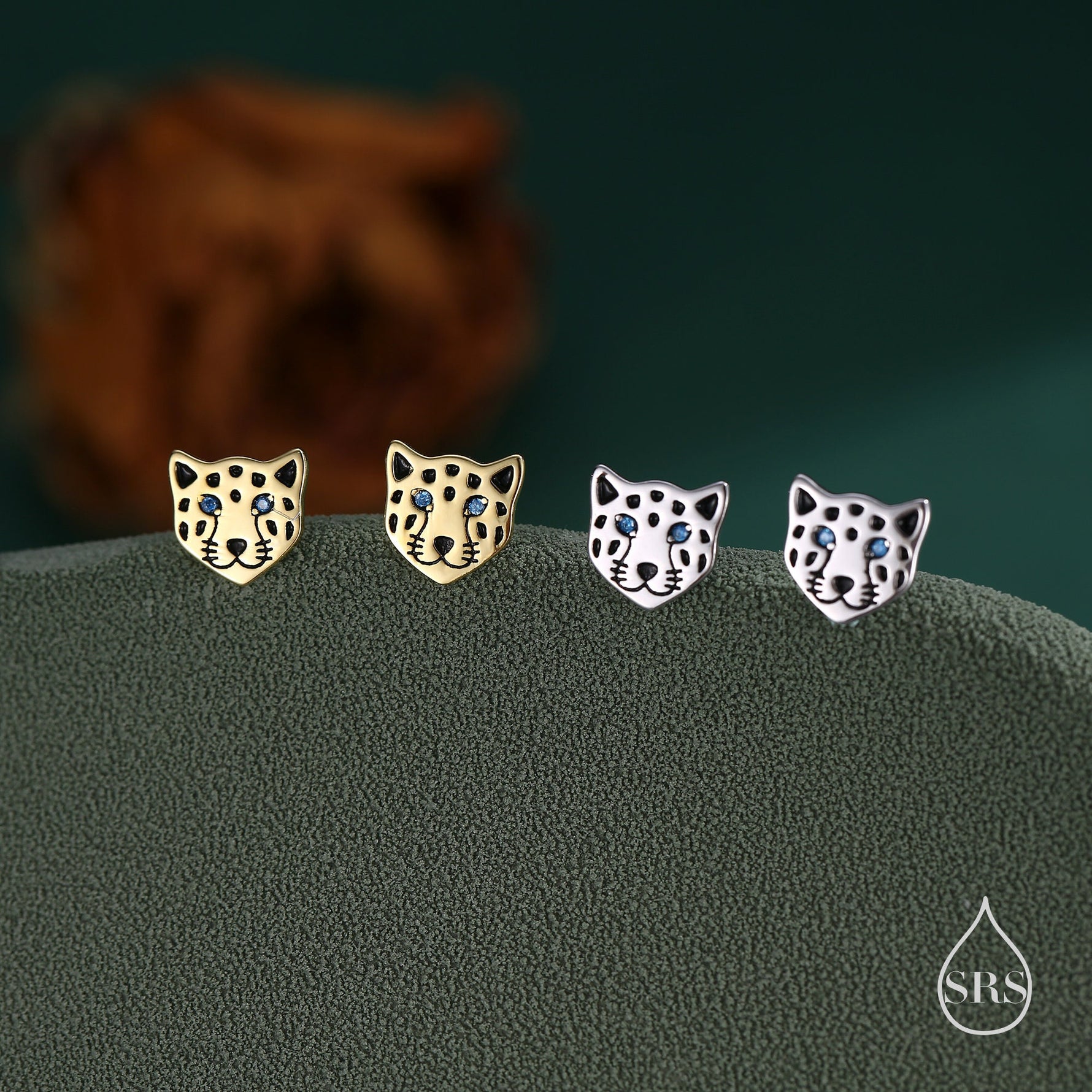 Leopard Stud Earrings in Sterling Silver, Silver or Gold, Leopard Face Earrings, Animal Earrings, Nature Inspired