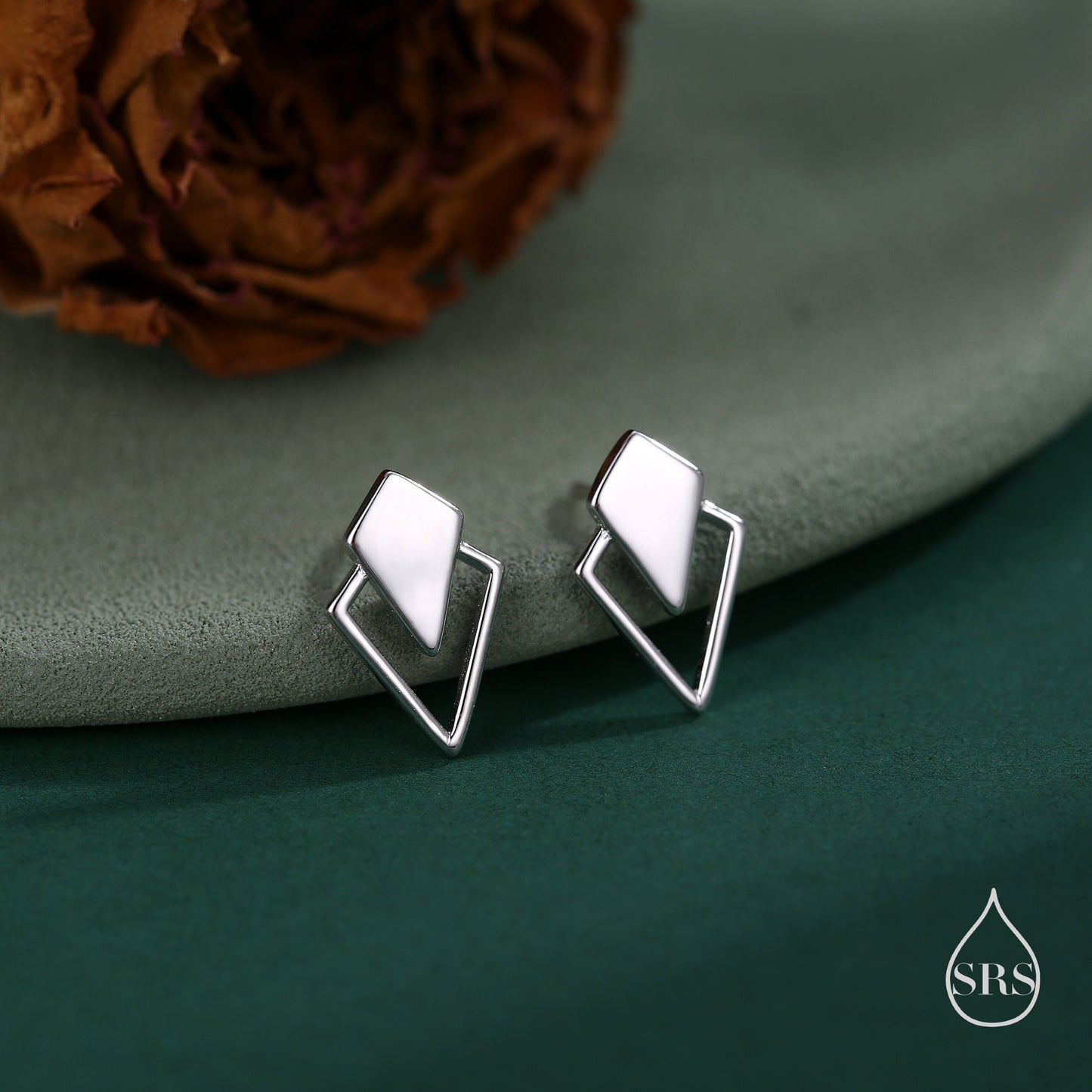 Art Deco Inspired Small Rhombus Stud Earrings in Sterling Silver, Silver or Gold or Rose Gold, Tiny and Delicate Triangle Rhombus Earrings