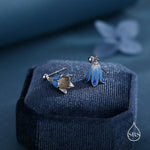 Sterling Silver Enamel Bluebell Flower Drop Stud Earrings, Dainty Dangle Bluebell Flower Earrings, Snowdrop Earrings, Spring Flowers