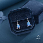 Sterling Silver Enamel Bluebell Flower Drop Stud Earrings, Dainty Dangle Bluebell Flower Earrings, Snowdrop Earrings, Spring Flowers