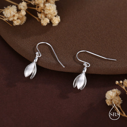 Delicate Snowdrop Flower Drop Hook Earrings in Sterling Silver, Silver and Gold, Nature Inspired Flower Earrings, January Birth Flower