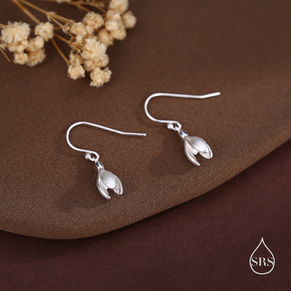 Delicate Snowdrop Flower Drop Hook Earrings in Sterling Silver, Silver and Gold, Nature Inspired Flower Earrings, January Birth Flower