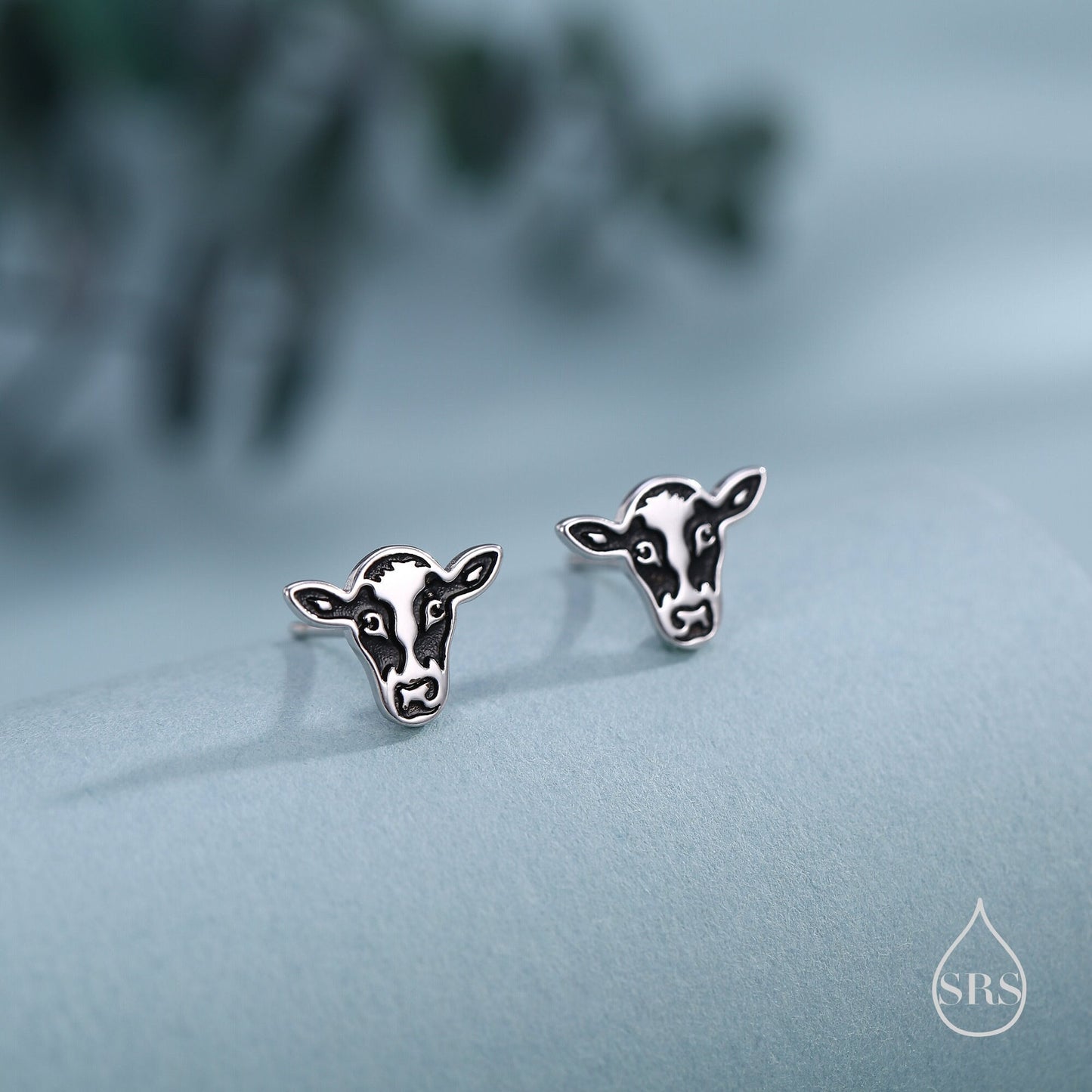 Enamel Painted Dairy Cow Stud Earrings in Sterling Silver - Cute Farm Animal Stud Earrings  - Cute,  Fun, Whimsical