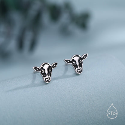 Enamel Painted Dairy Cow Stud Earrings in Sterling Silver - Cute Farm Animal Stud Earrings  - Cute,  Fun, Whimsical