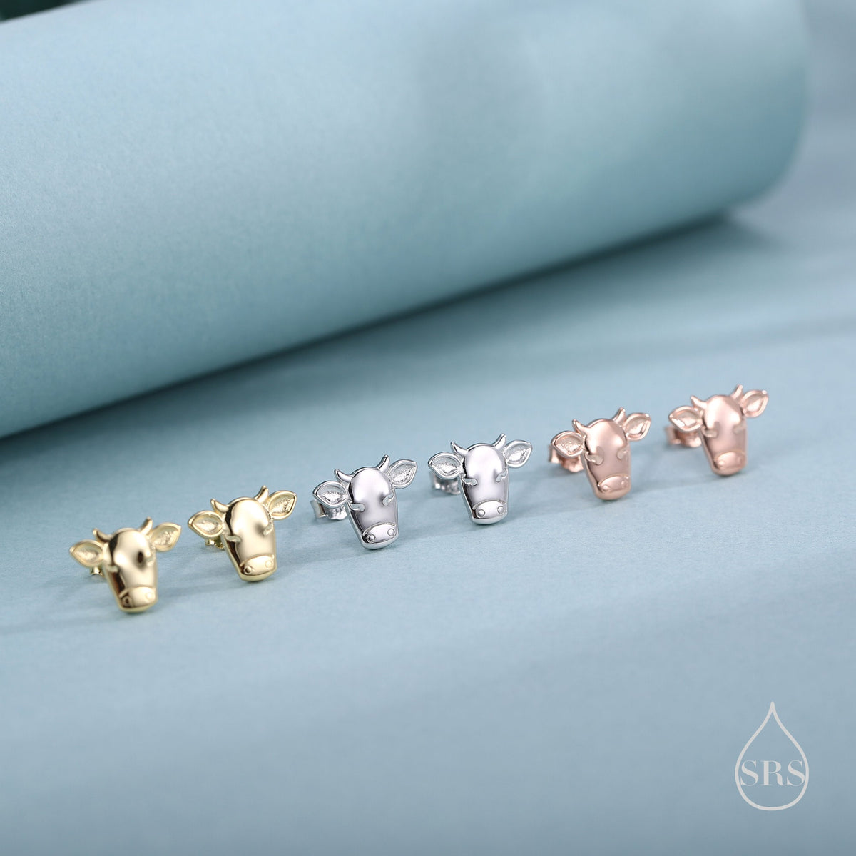 Bull Stud Earrings in Sterling Silver - Cute Farm Animal Stud Earrings - Cute Cow Stud Earrings