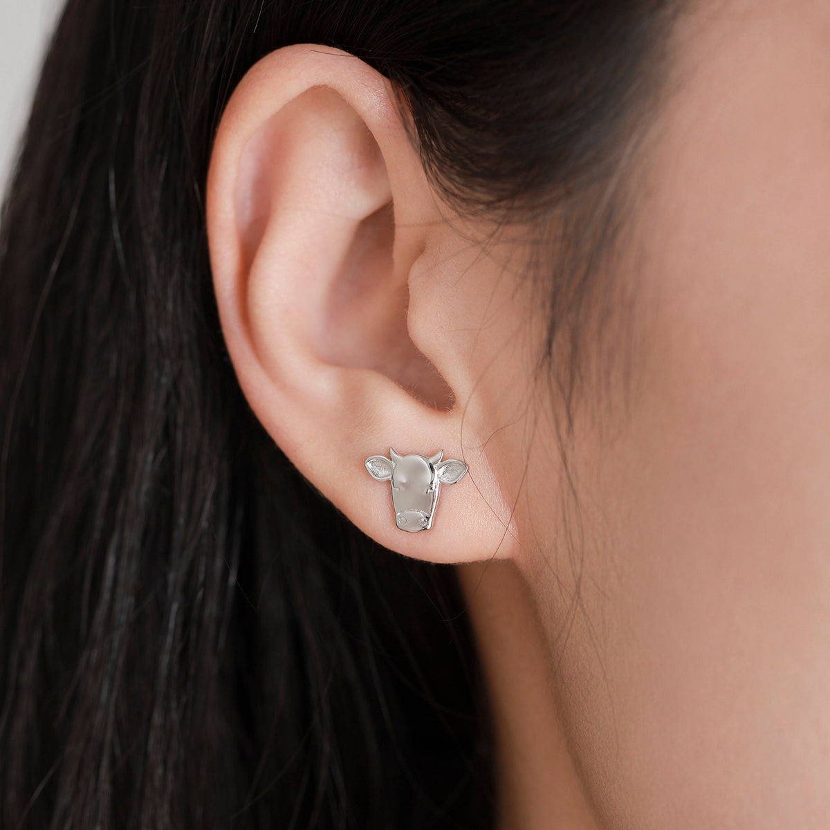 Bull Stud Earrings in Sterling Silver - Cute Farm Animal Stud Earrings - Cute Cow Stud Earrings