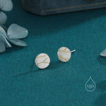 Japanese Kintsugi Inspired Disk Stud Earrings in Sterling Silver, Brushed Texture, Kintsugi - Art of Embracing of the Flawed or Imperfect