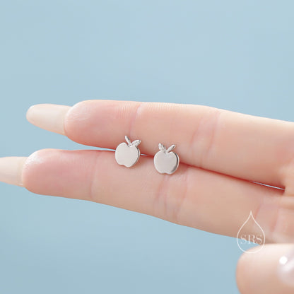 Apple Stud Earrings in Sterling Silver, Silver or Gold or Rose Gold, Tiny and Delicate Apple Earrings